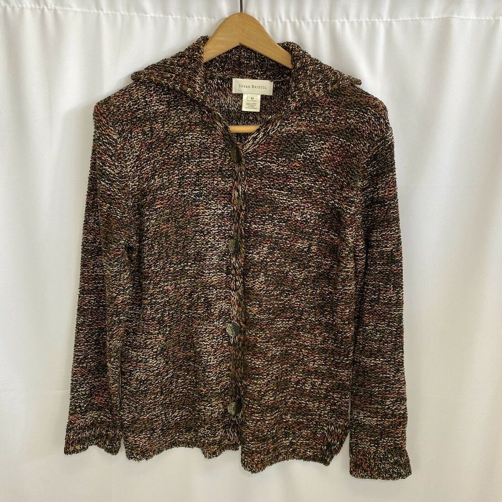 Susan Bristol Silk Blend Button Down Cardigan m